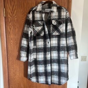 Tribal Plaid Utility Jacket - Black and White
